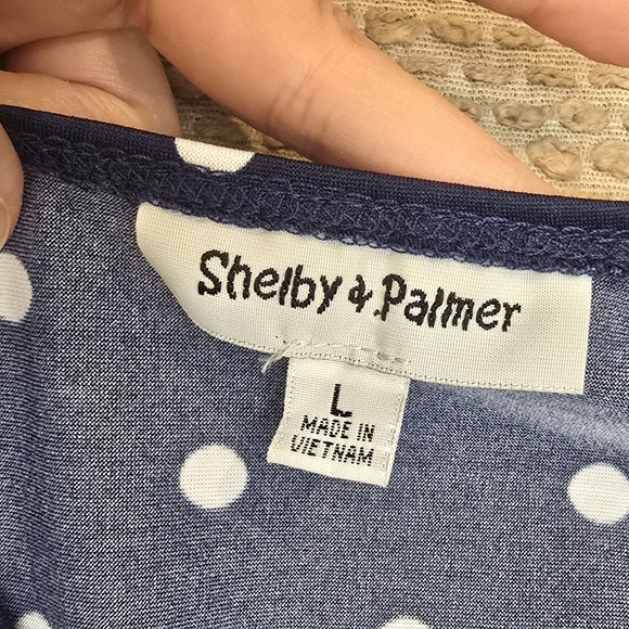 Shelby & Palmer Polka Dot Jumpsuit Women's Size Large Blue Wide Leg Fit & Flare - Picture 6 of 7